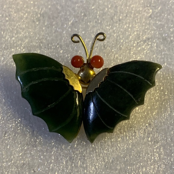 Jewelry - Vintage Green Butterfly Brooch Pin Gold Tone